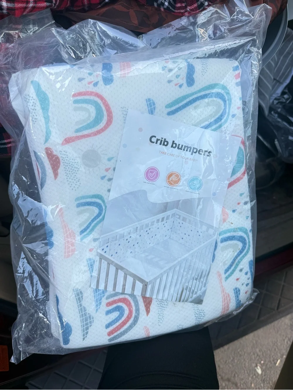 Bumpers with Rainbow Pattern - White, Coral & Teal